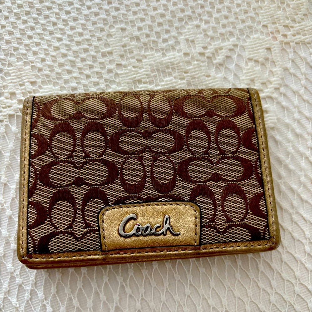 Coach Tan and Brown Monogram Card Case